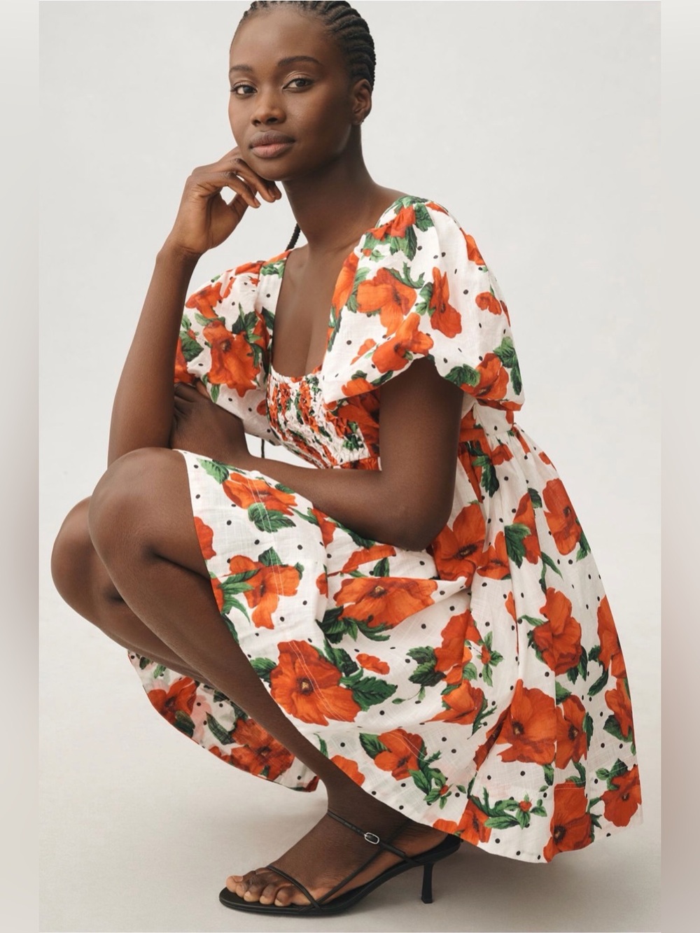 MAEVE SQUARE-NECK SMOCKED BABYDOLL DRESS